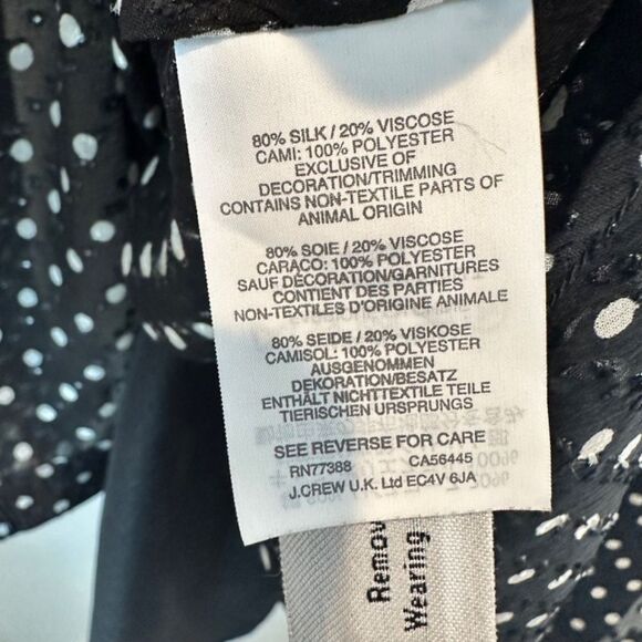 J. Crew Black White Polka Dot Silk Swiss Dot Tie Front Button Down Blouse 4 EUC - Picture 7 of 7